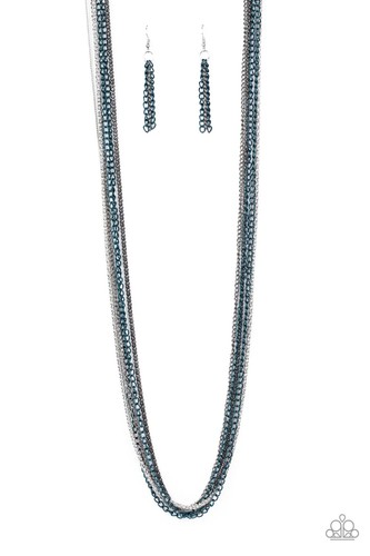Paparazzi "Colorful Calamity 2" Gunmetal, Silver & Metallic Blue Chain Necklace - Picture 2 of 3