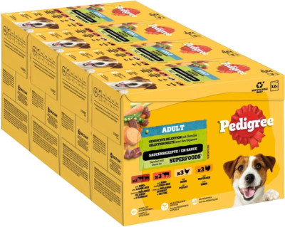 PEDIGREE 48 x 100g Hundefutter Nass Fleisch und Geflügel Mix mit Gemüse in Sauce