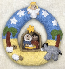 KNITTING PATTERN - Christmas Bethlehem Nativity Wreath Hanging Decoration 22 cms