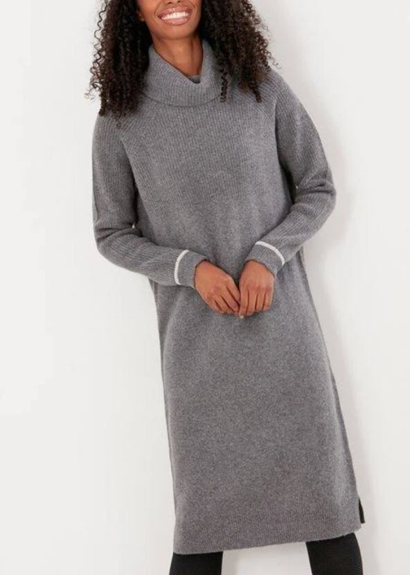 Joules Dress Womens 12 Gray Hallie Sweater Wool Cashmere Long Sleeve Midi