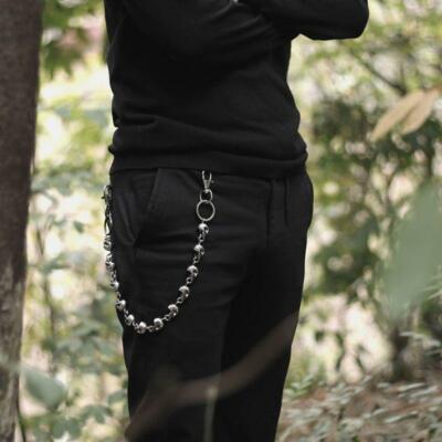 Gothic Jeans Skull Head Chain Punk 