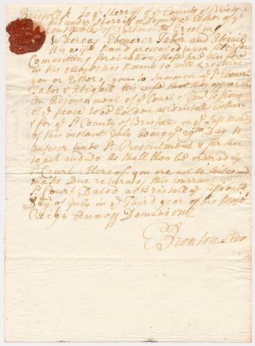 1707 HUSBAND AND WIFE ORDERED TO APPEAR ON CHARGES OF "FORNICATION"