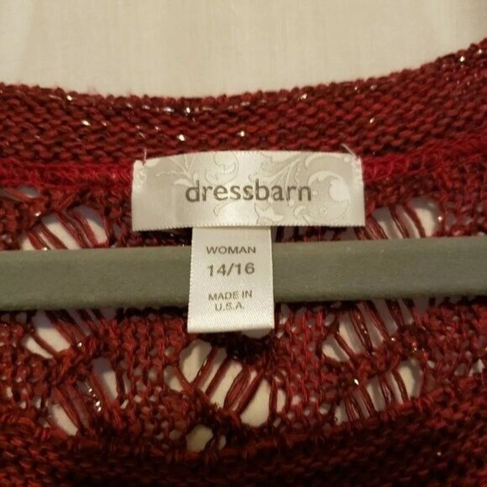 Dressbarn Womens Sz 14 Pink Red Solid Short Sleeve Knitted Blouse - Image 2 of 4