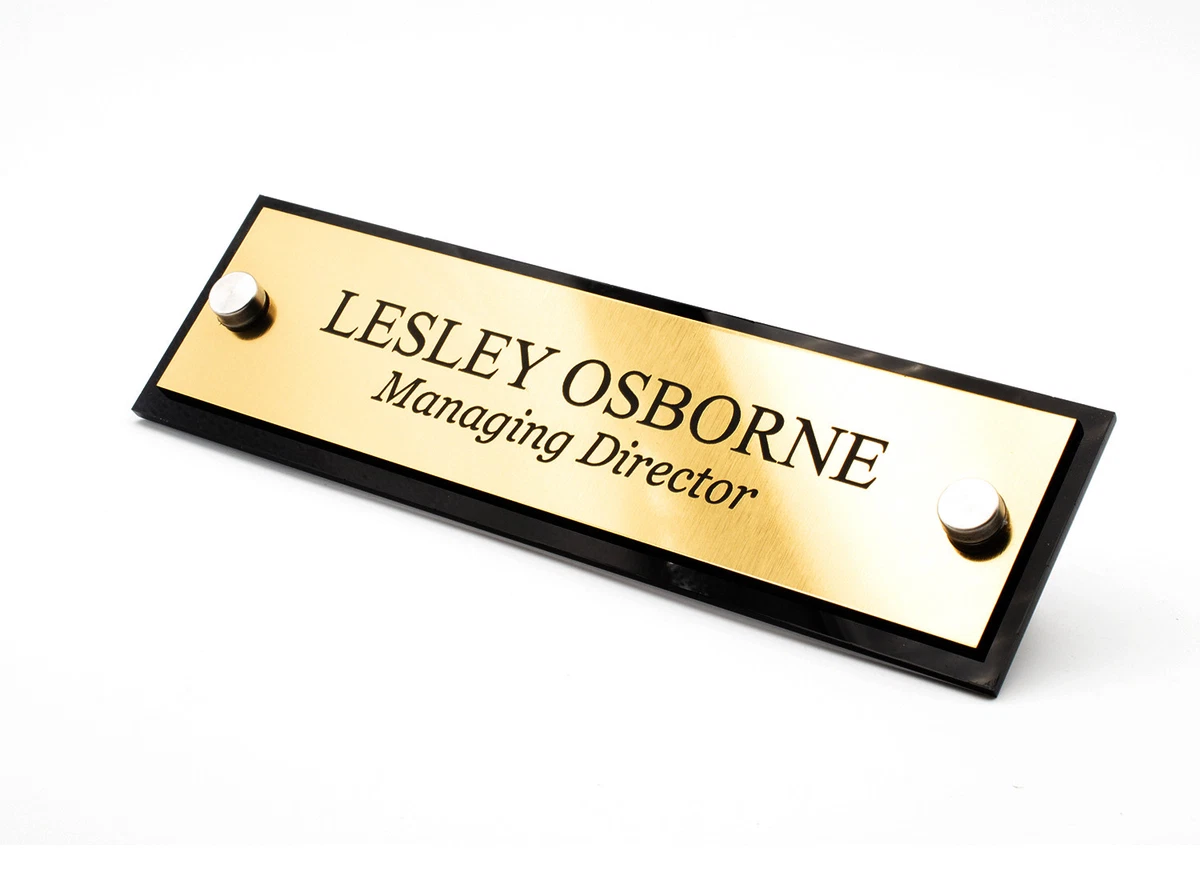 Personalised Desktop Sign, Name Plate, Engraved plaque - Silver / Gold /  Copper