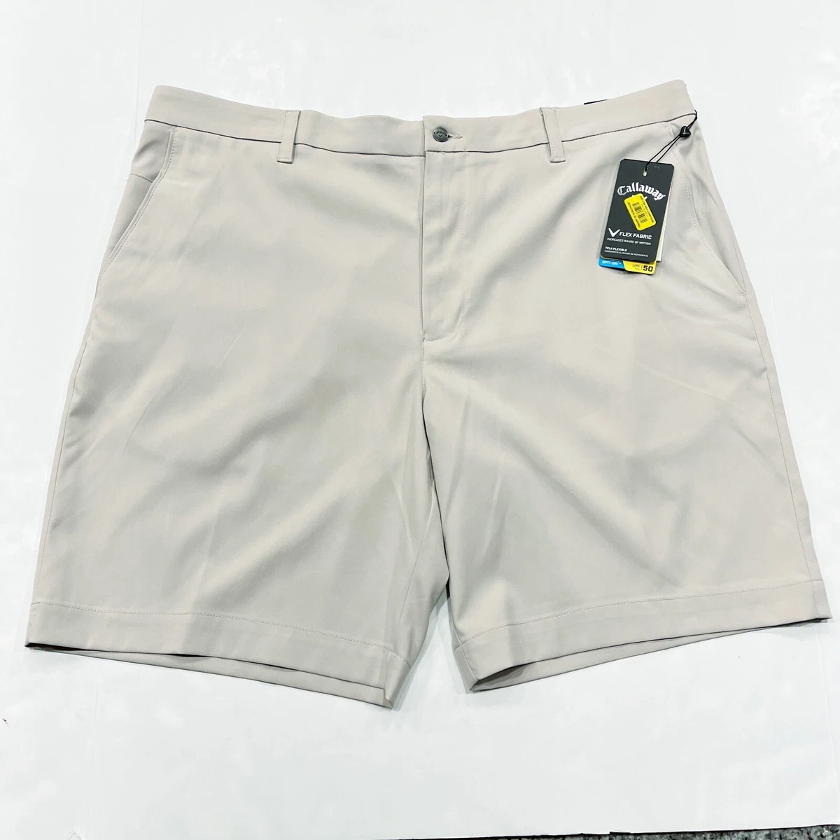 Callaway Mens 40 Golf Shorts Silver Lining Beige 9 Inseam Active