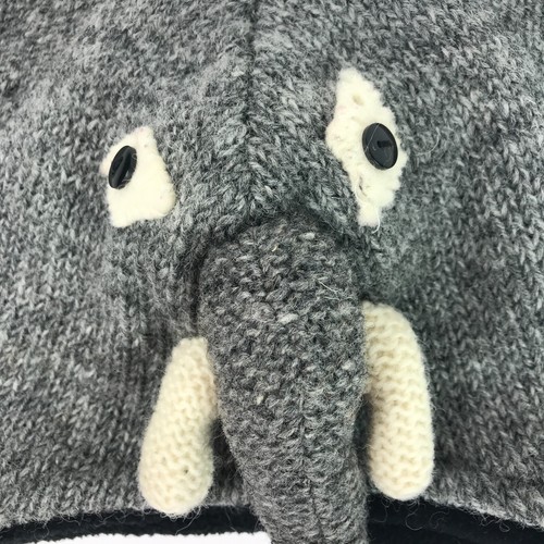 Kids Elephant Hat Knit Wool Fleece Lined Tassels 3D Size Large, Made in Nepal - Picture 10 of 14