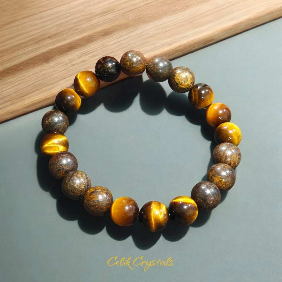 Браслет с тигровым глазом и бронзитом из натуральных камней 10 мм - Изображение 4 из 4