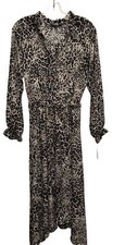 Banana Republic 4 Animal Leopard Print asymmetrical Hem Dress Elastic Waist Midi