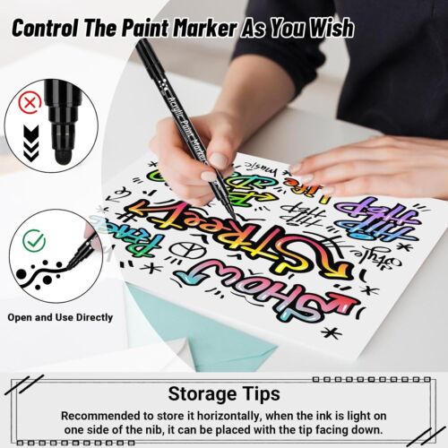 Black and White Paint Pens 12 Dual Tip Acrylic Paint Marker with Brush Tip & ... - Picture 4 of 7