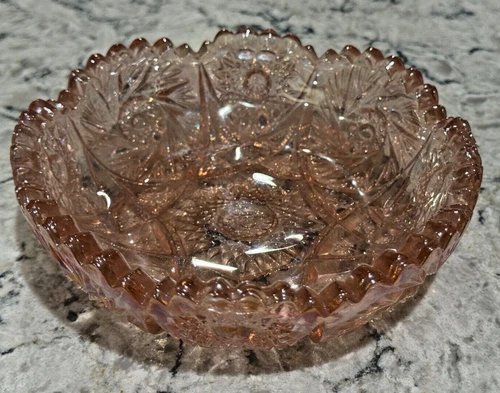 Vintage Imperial Glass Candy Bowl Clear Pink Carnival Glass 6.5” Trinket Dish