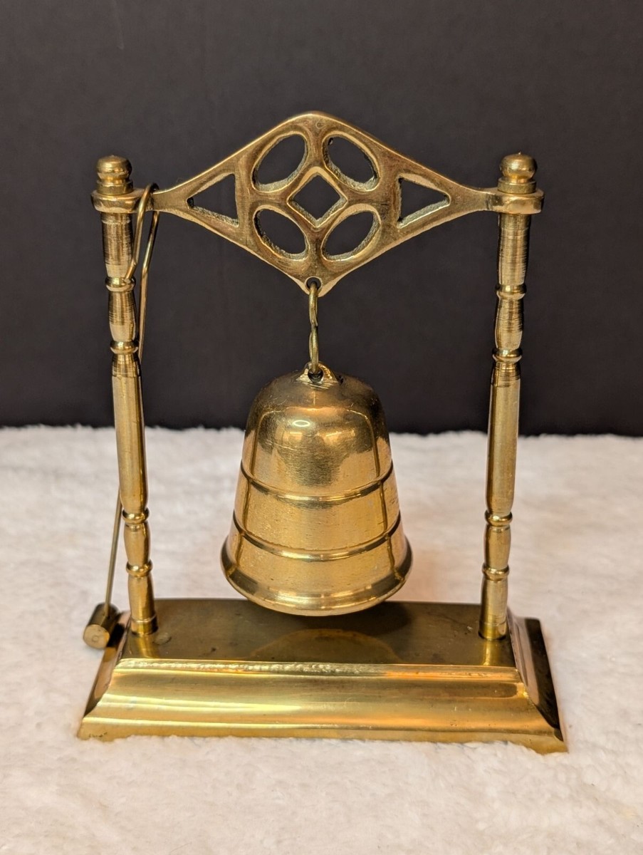 Vintage Brass Dinner Bell With Striker & Stand Made In Hong