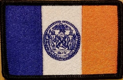 NEW YORK CITY Flag Patriotic Patch With Hook & Loop Fastener BLACK Border #10
