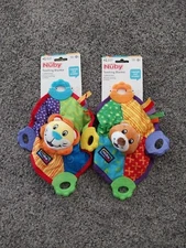 Nuby Teething Blankie Lion Bear Cuddle And Chew 2 Blankies New