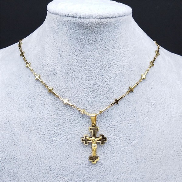 Alternate view of Men's Gold-plated Jesus Christ Face Crucifix Cross Pendant Necklace Lucky Gift