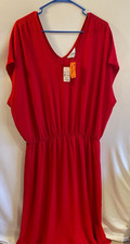 CJ Banks Red Flowy Dress Plus Size 3X Double V-Neckline Elastic Waist Ruffle Hem