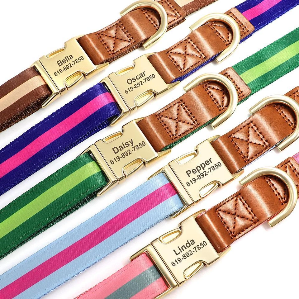 Custom Dog Collar Personalized Nylon Leather Puppy Pet Collars Free Engrave ID - Image 3 of 4