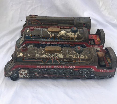 Vintage Silver Mountain Train Sammlung Blech Litho Spielzeug 60er Jahre rostig Metall Lot