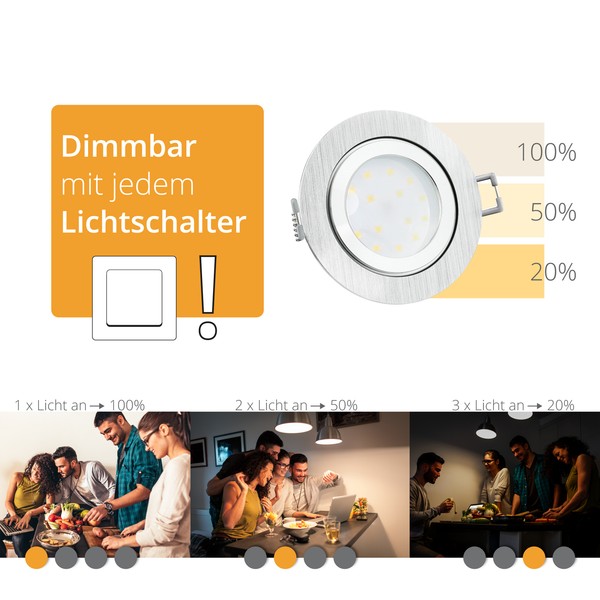 RW-2 Einbauleuchte IP44 Alu Flach Rund Inkl. Fourstep Dim Led Modul 5W Warmweiß-image