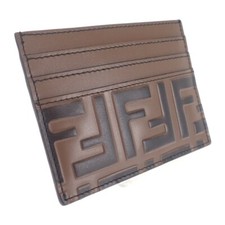 FENDI FF Logo Zucca Card Holder Card Case Leather Brown Unisex ISY