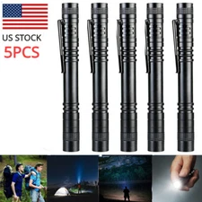 5 pcs LED 10000 Lumens Lamp Clip Mini Penlight Flashlight Torch Pen Light