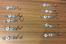 BLUE BEADED Stitch Markers, 10-100 Row Counter Knitting Markers