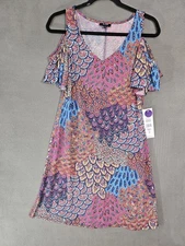 NWT MSK Midi Dress Size Small Cold Shoulder Multicolor Paisleys Stretch USA