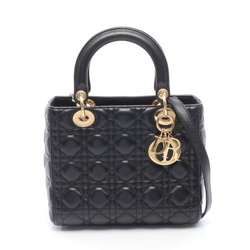 Christian Dior LADY DIOR shoulder tote Handbag leather Black Used Women