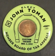 1941D JOHN TOMAN Chicago Board of Tax Appeals Pocket Mirror w/ Encased Cent