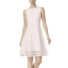 Calvin Klein Blush Pink Mesh Illusion Hem Fit Flare Stretch Sleeveless Dress 14