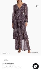 Astr the Label Anora Floral Tiered Maxi Dress Size XS  purple Backless Strap