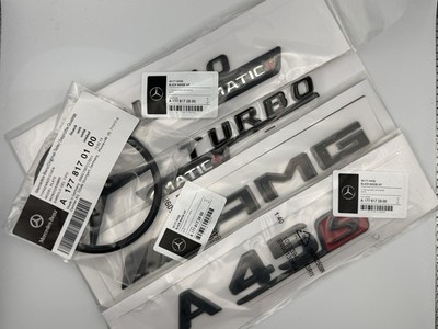 Glanz Schwarz Heck Kofferraum Stern Emblem Mercedes W177 A45s AMG Turbo 4Matic+ Set