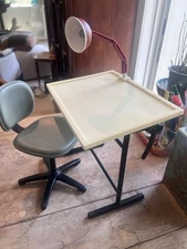 Drafting Artist Table Red Lamp Swivel Desk Chair decor Display doll size