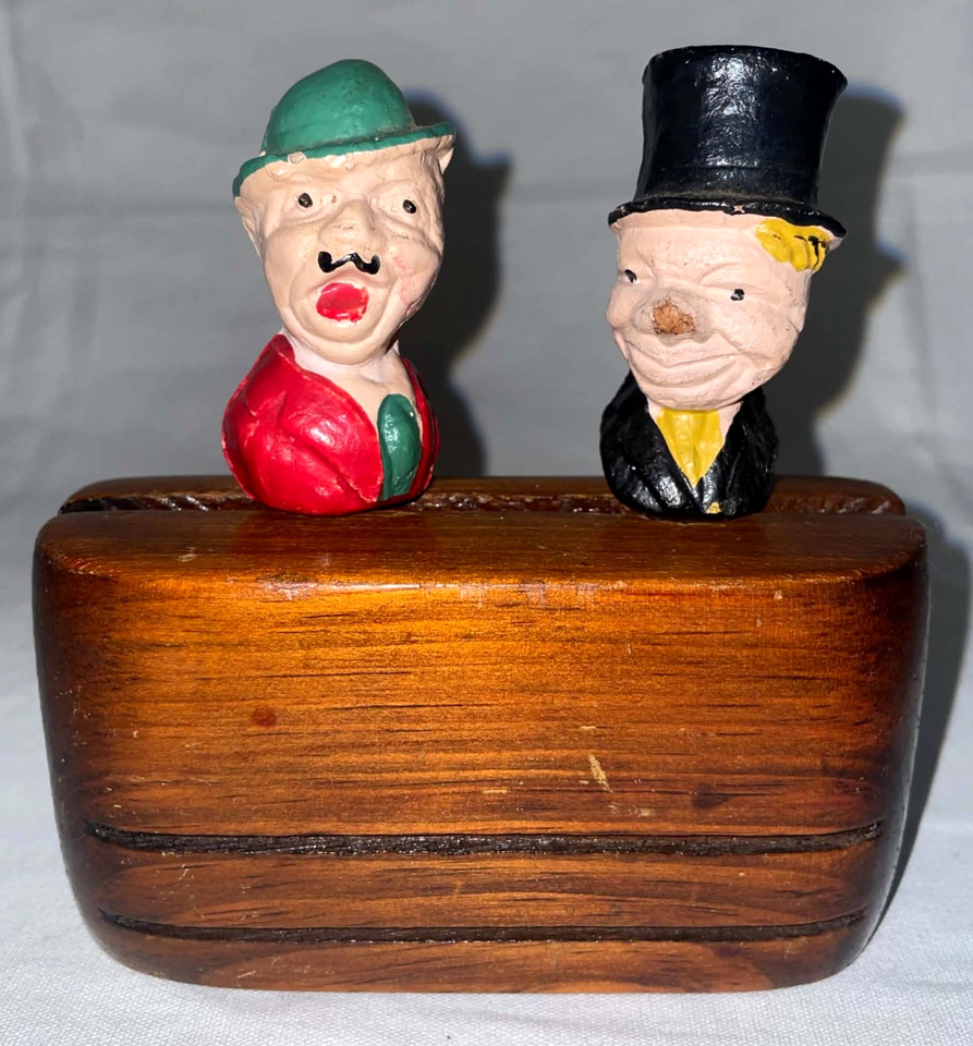 Vintage 1940s Novelty Bar Set 2pc Carved Wood Figural Corkscrew & Bottle Opener