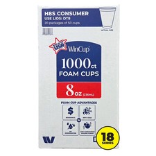 WinCup Foam Drink Cups 18 series, White, 8 oz., 1000 ct.