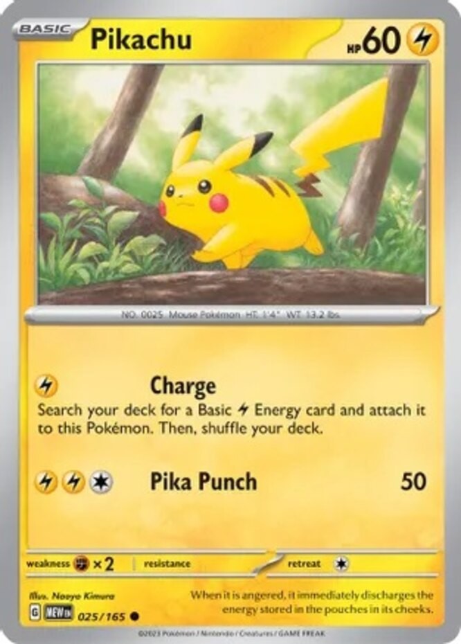 Pikachu - 025/165 - Common (Near Mint) Scarlet & Violet - 151 - Lightning Pokémo