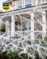 1000 Sqft Halloween Spider Webs with 50 Fake Spiders, Indoor Outdoor Decor        
