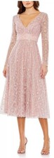Mac Duggal Sheer Mesh Beaded Tea Length A-line Dress Prom Wedding Pink sz 18 NWT