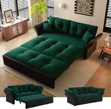 74.8" Queen Pull Out Sofa Bed, 3-in-1 Convertible Sleeper Sofa, Velvet Loveseat