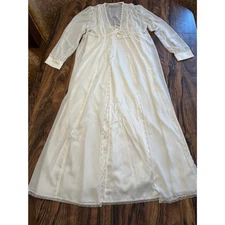 Vrg Bridal Ivory Sheer Chiffon Peignoir Sz L Robe Nightgown Negligee Set READ