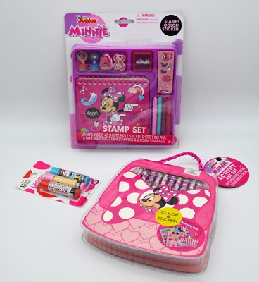 Bundle Lot Disney Junior Minnie Mouse Activity Stamp Sets Lip Smacker Chapsticks