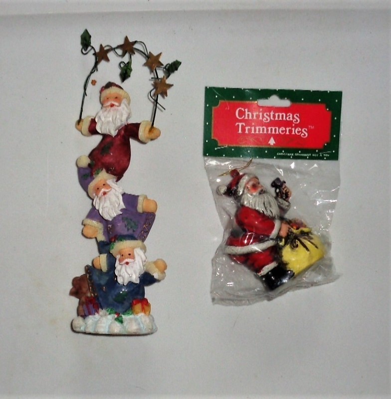 2 vintage Santa Claus Decoration & Ornament, New/Old Stock, Storage Unit Find!