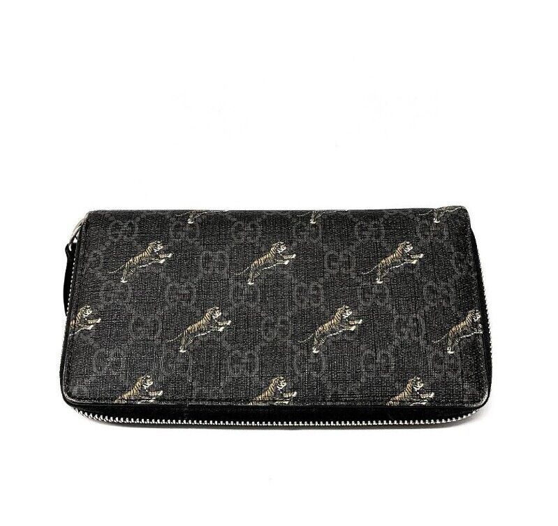 GUCCI GG Supreme Tiger Pattern Black Long Wallet Round Zip GUCCI GG Supreme Tiger Pattern Black Long Wallet Round Zip