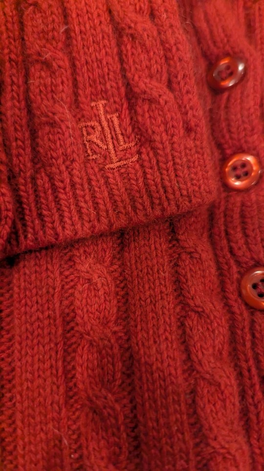 Lauren Ralph Lauren Red Cable knit winter scarf Soft Warm Wool Rabbit