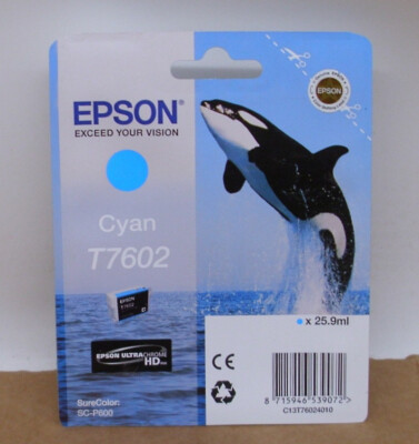 Genuine Epson T7602 Cyan Ink for SureColor SC-P600 C13T76024010