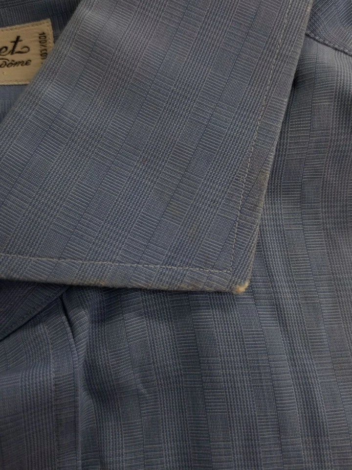 $525 Charvet Paris Hombres Azul Cuadros Algodón Manga Larga Botón Vestido Camisa Talla L Foto 4 de 4