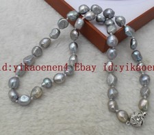 Beautiful 9-10mm Grey Freshwater Cultured Baroque Pearl Necklace 16-28''