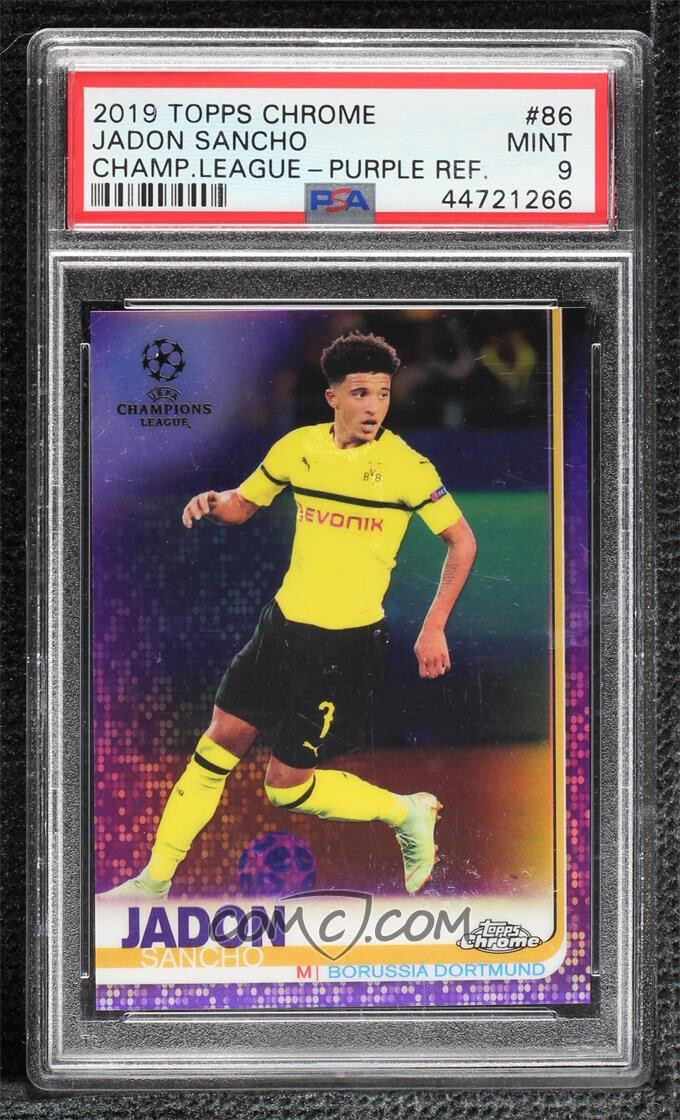 2018-19 Topps Chrome UCL Purple Refractor #86 Jadon Sancho PSA 9 147/250 Rookie