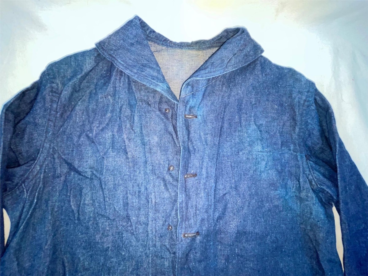 VTG 40S WWII MENS US NAVY SHAWL COLLAR WHEEW! DARK DENIM