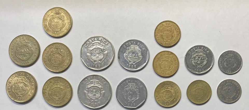 SET of 16 COSTA RICA pre year 2000 coins,   1-5-10-20-50-100 Colones - Image 2 of 2