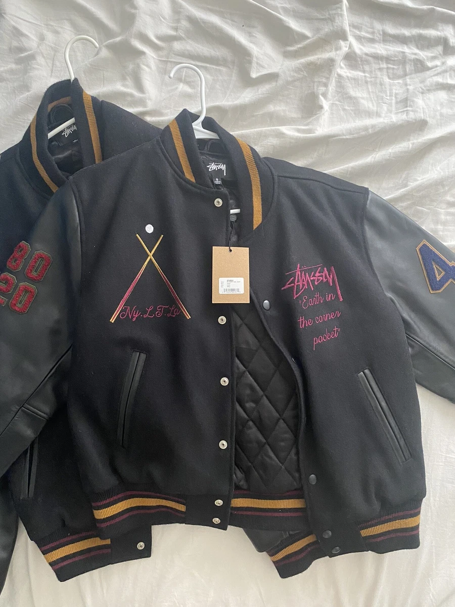 Stussy 40th Anniversary IST Varsity Black Leather Jacket Mens Size